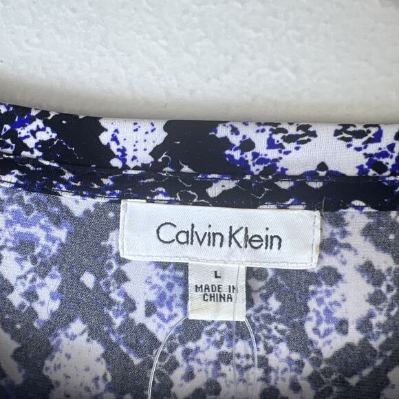 Calvin Klein Snakeskin purple black Stretch Midi Knit Sheath Dress 90's Large - Picture 6 of 10